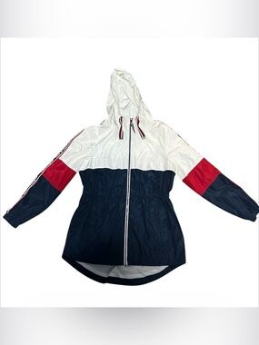 Tommy Hilfiger Women's Colorblock Hooded Windbreaker White/Navy/Red Sz XS